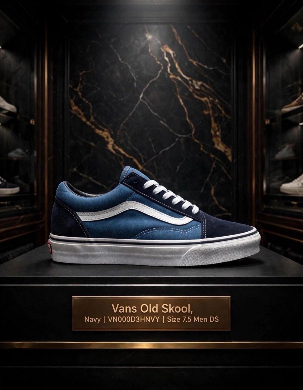 Size 7.5- Vans Old Skool Navy Blue White VN000D3HNVY DS New In Box Women’s 9